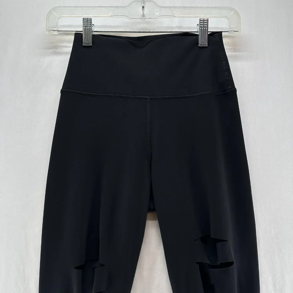 Alo Yoga Ripped Warrior Leggings XS High Rise Stretch Activewear Cut Out Black - Picture 5 of 12